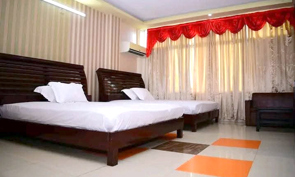 Comfortable hotel room with modern amenities