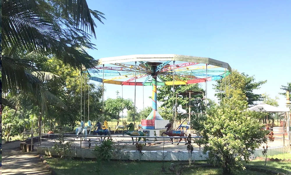 Exciting water slide with rainbow colors